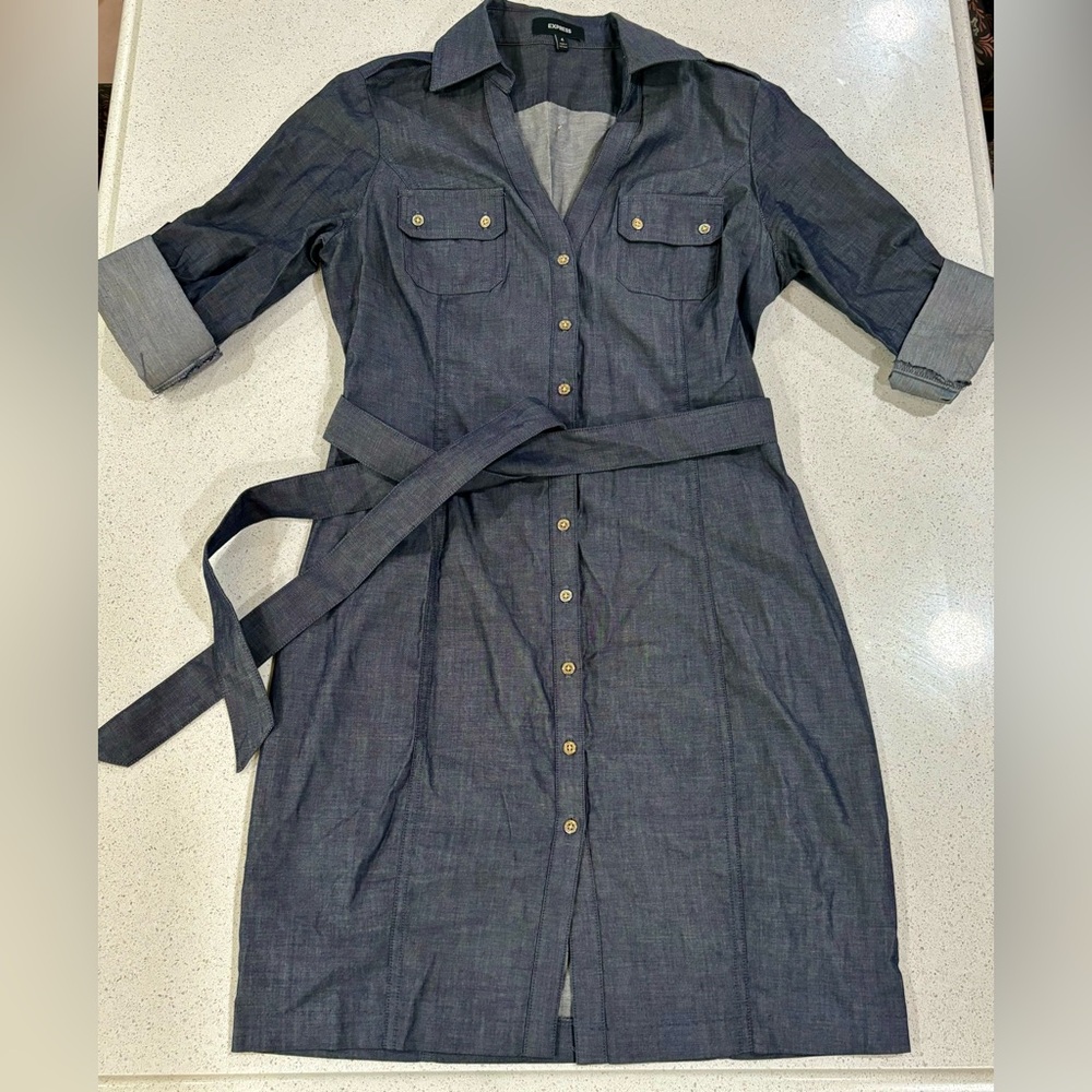 Express Dark Indigo Chambray Shirt Dress